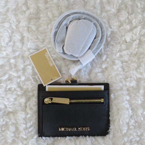 Michael Kors Jet Set Leather Card Case ID Lanyard (Black) - Picture 1 of 3